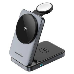  Powerology Wireless Charger - 3in1 - Foldable - 15W - MacSafe - Gray 