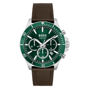  Boss Watch 1514098 For Men - Analog Display, Leather Band - Brown 