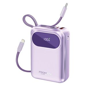 Promate Power Bank - 20000 mAh - 35W - USB-C & Lightning Cable - Purple 