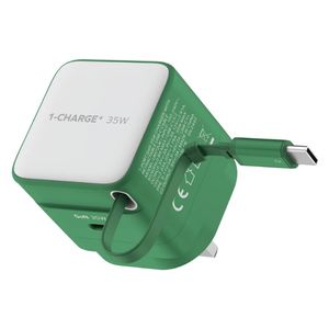  شاحن جداري موماكس - بقوة 35 واط  - كيبل يو اس بي سي مدمج وقابل للسحب - منفذ يو اس بي سي إضافي - اخضر 