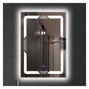 Lazord Modern LED Bathroom Mirrorwith Geometric Light Frame & Touch Sensor, 60×80 cm - Glass