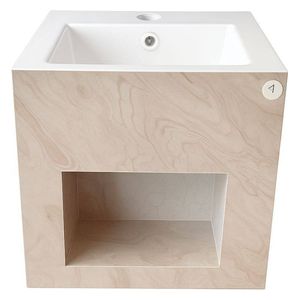 لازورد مغسلة بورسلين مكعبة بتصميم رخامي مع مرآة LED وهيتر حراري - بيجي فاتح