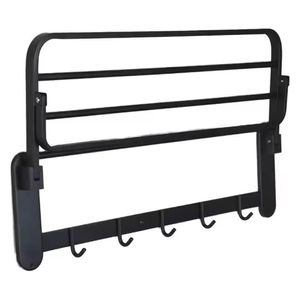 Lazord Wall Mounted Towel Rack with Shelf and Hooks - Matt Black