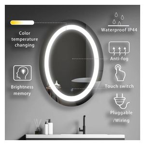 Lazord Oval LED Bathroom Mirror, 50×70 cm - Glass
