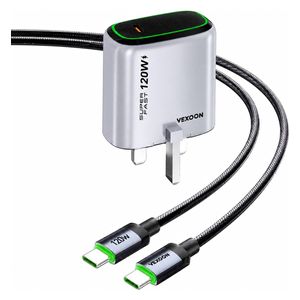  Vexoon V-UK01C - Wall Charger - 120W Fast Charging - USB-C to USB-C Cable - Silver 