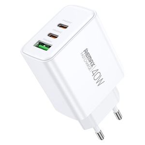  Remax RP-U123 Charger - 40W Fast Charging with SuperCharge Technology - Three Ports - White 