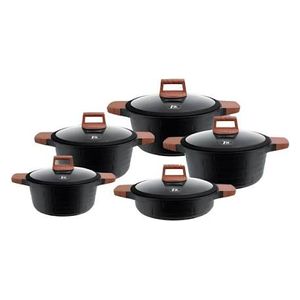  طقم قدور طبخ ألمنيوم مغطى بالجرانيت من نوال 5 قطع - أسود - ZCS-85305S32 