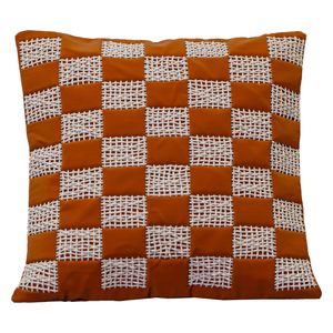  صدف وسادة منقوشة بمربعات بيج منسوجة - برتقالي 