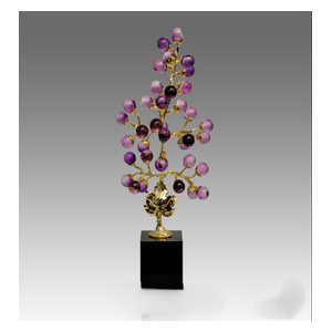 SADAF Luxury Amethyst Grape Cluster Sculpture on Black Marble Base - FY151 