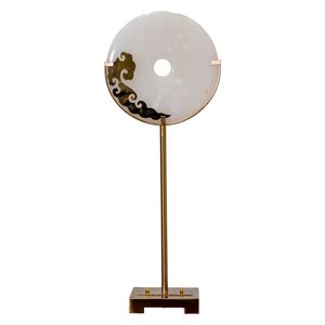  صدف قرص زخرفي كبير مستوحى من الهدوء الحديث على حامل نحاسي - D52A - ابيض لؤلؤي 