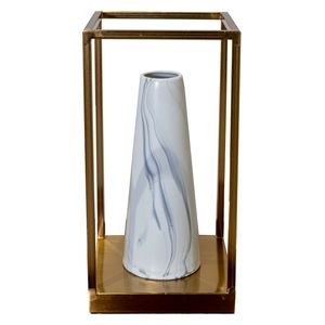  Sadaf Large Ceramic Vase in Metal Geometric Frame - A701D2 