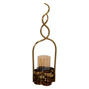  صدف فانوس شموع كبير حديث مصنوع من سلة ذهبية منسوجة - D632A - برونزي 