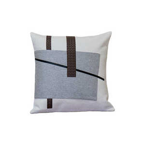 SADAF Geometric Design Accent Pillow with Woven Faux Leather Straps