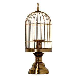  صدف حامل شموع مزخرف على شكل قفص طيور - D616A - ذهبي 