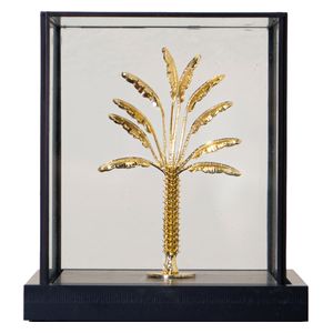  صدف منحوتة شجرة نخيل صغيرة في علبة عرض زجاجية سوداء - J18 