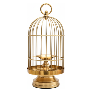  صدف حامل شموع مزخرف على شكل قفص طيور - D616B - ذهبي 