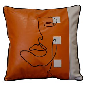  صدف وسادة من الجلد الصناعي مع تطريز وجه بخط واحد 