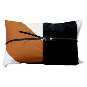  صدف وسادة قطنية عصرية بألوان متعددة مع فرو صناعي وحزام جلدي 