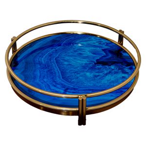  SADAF D650 - Serving Tray with Gold-Coloured Metal Frame - Blue 