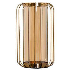  صدف وعاء ديكور قفص من الزجاج الكهرماني والأسلاك الذهبية - D633B - برونزي 