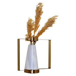  Sadaf A701E1 - Tall Modern Gold Metal & White Ceramic Table Vase - Pearl White 