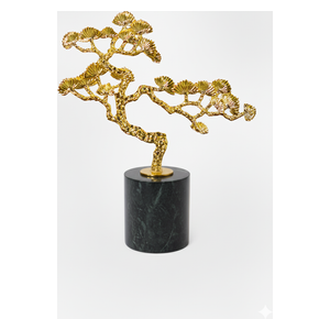  صدف منحوتة بونساي ذهبية فاخرة بقاعدة من الرخام الداكن - HT-2670 - اسود 