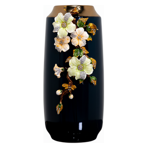  SADAF Tall Jeweled Floral Decorative Vase - Navy Blue 