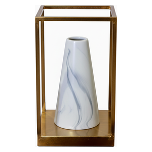  SADAF A701D3 - Small Ceramic Vase in Metal Geometric Frame - Pearl White 