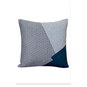 SADAF Geometric Block Pillow with Faux Leather Corner - Gray