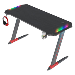  Gaming Desk D2201 - LED RGB Lights Along Edges - Cup Holder; Headset Stand - Black 