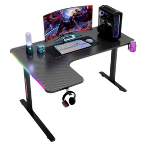  Gaming Desk D2200 - LED RGB Lights Along Edges - Cup Holder; Headset Stand - Black 