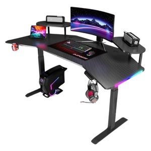  Gaming Desk GAMING Y105 - LED RGB Lights Along Edges - Cup Holder; Headset Stand - Black 