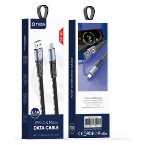 كيبل شحن كيو-توكين - يو اس بي إلى مايكرو يو اس بي - سلك مضفر - أسود