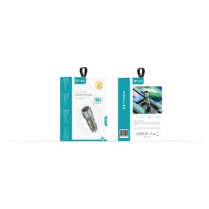 شاحن سيارة كيو-توكين - شحن سريع - منافذ يو اس بي وتايب سي  - 38 واط كحد أقصى - رمادي