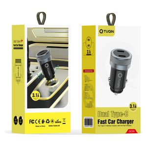 Q-TUQIN - Car Charger - Dual USB-C Ports - 5V-3.1A - Gray