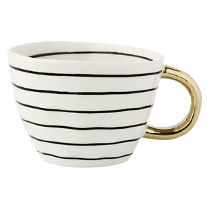 Seen Ceramic Mug 01 White with black stripes and a gold handle 