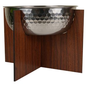 Seen Large Serving Bowl With Wooden Stand - Silver