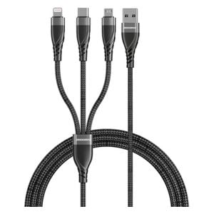  كيبل 3 في 1 يو اس بي اي الى ثلاث منافذ يو اس بي سي ولايتينغ و مايكرو يو اس بي RRCS26E - بطول 1 متر - اسود 