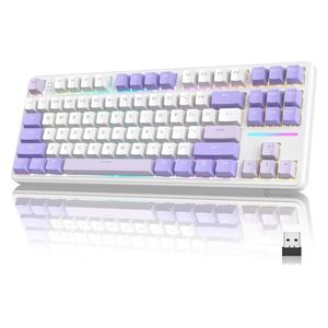  لوحة مفاتيح ميكانيكية لاسلكية اتاك شارك - X87 - بطارية بحجم 4000 مللي امبير - اضاءة RGB - بنفسجي 
