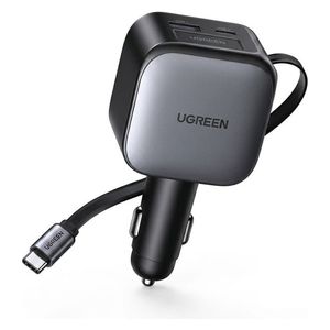  Ugreen - Car Charger - Dual Port - 60W - Retractable Cable - Black 