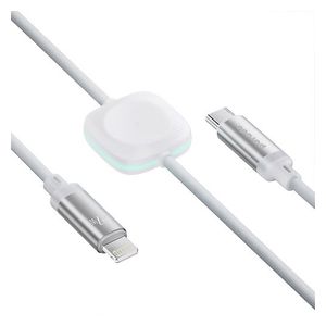  Porodo PD 2N1CLWC WH - 2 in 1 Lightning to USB-C Cable with Wireless Watch Charger - 1.2 m - 27W - White 