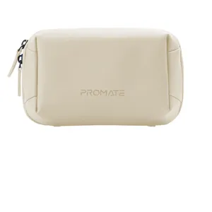 Promate Velvena Mini Tech Accessories Organizer Pouch - Multi Functional & Water-Resistant - Beige