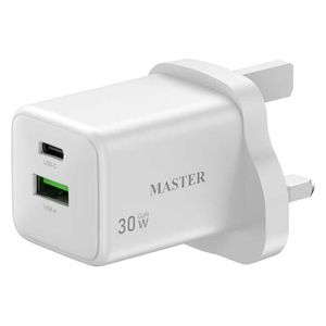  شاحن جداري ماستر - MSCH30WAC WH - منفذين - 30 واط - ابيض 