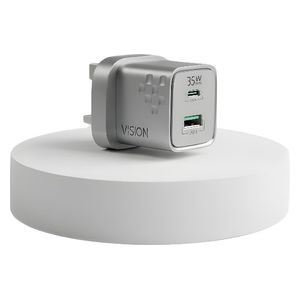  VISION - Wall Charger - 35W - Dual Ports  - Power Adapter - Silver 