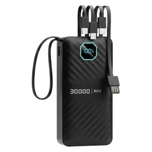 Baz Power Bank - 20,000mAh - Built-in 4-in-1 Cables - 22.5W - Black