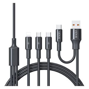  كيبل شحن فيدفي - مضفر متعدد الاستخدامات 5 في 1 - تصميم مرن وصغير الحجم 1.2 متر - أسود 