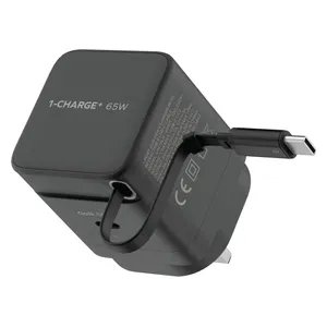  Momax Wall Charger - 65W - Built-in Retractable USB-C Cable - Black 