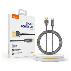  كابل  ريسي - RS02C - إيقاف التشغيل الذكي  يو إس بي-أي إلى لايتنينغ - طول 1 متر - أسود 