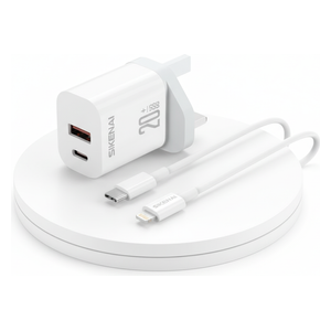  SIKENAI - Wall Charger - 20W - Dual Port & lightning Cable - White 