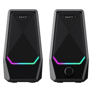 Havit Computer Speakers - 10W Power - Built-in Lighting - USB and 3.5mm Ports - Black